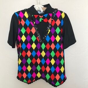 Halloween Clown Costume Shirt with Sequins, Size CM, fits small.